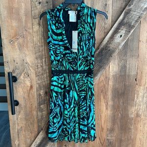NWT Fuzzi Abito Corto Ruffle Animal Print Dress Sz XS